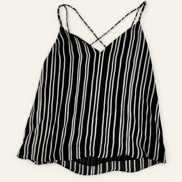 H&M Striped Cross-Back Tank Top – Black & White, Size 4 - Picture 1 of 6